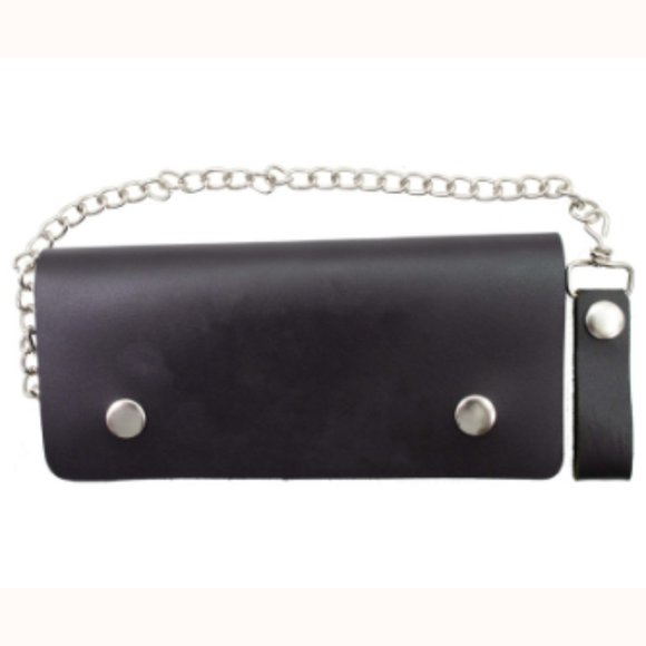 Genuine Leather Biker Long Chain Wallet, Black - Picture 1 of 5